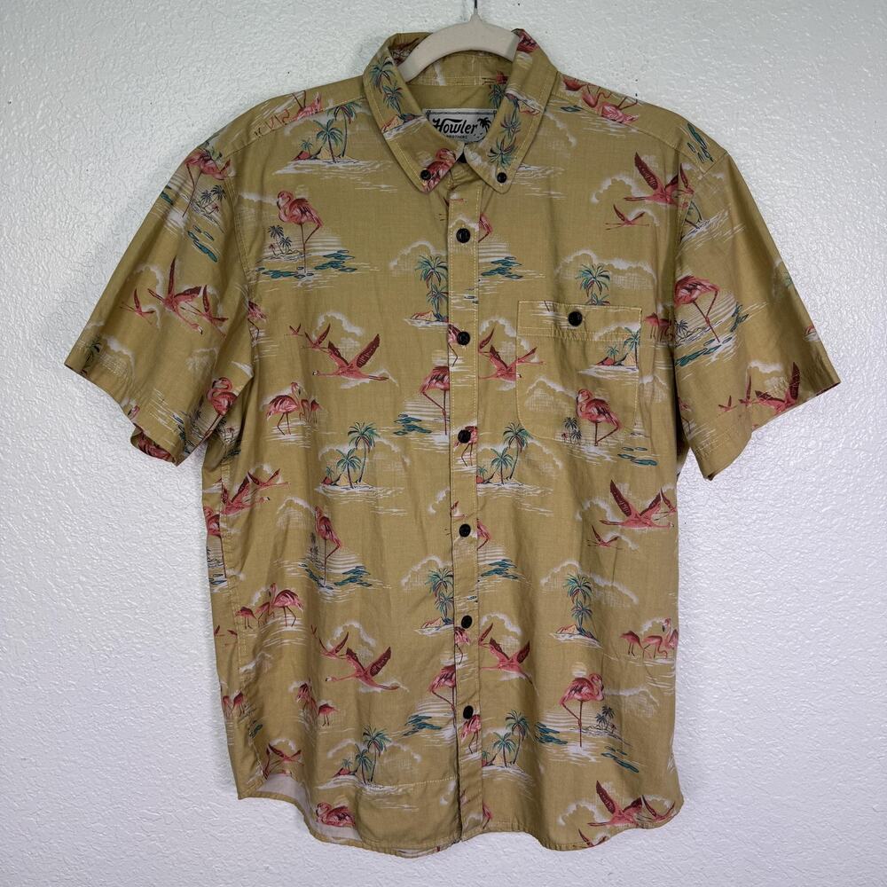 Howler Brothers Mansfield Shirt Mens Medium Flamingo Hawaiian Button Up Resort